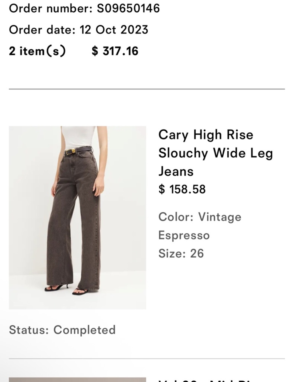 Cary High Rise Slouchy Wide Leg Jeans
– Vintage Espresso size 26